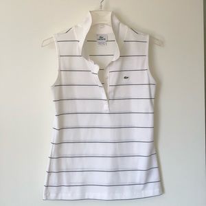 Lacoste white and black striped sleeveless polo